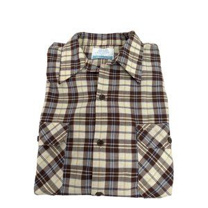 Vintage Sears Work Leisure Short Sleeve Plaid Shirt Mens Large 16-16 1/2